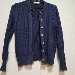 L.L. Bean Blue Cardigan Sweater Cable Knit Classic